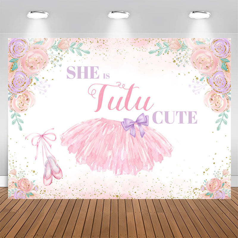 Aperturee - She Is Tutu Cute Floral Happy Birthday Backdrop