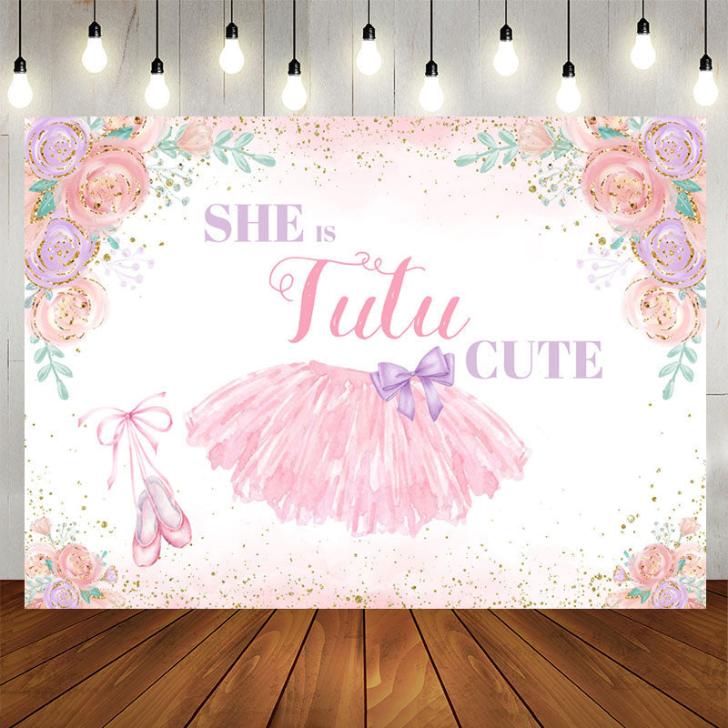 Aperturee - She Is Tutu Cute Floral Happy Birthday Backdrop