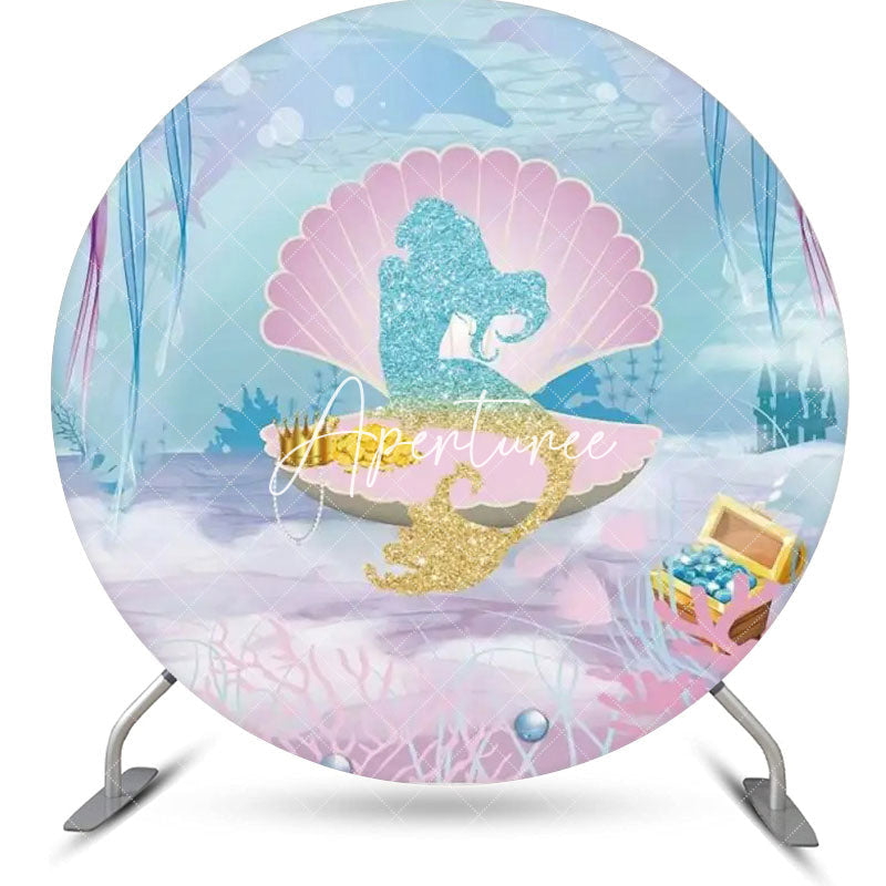 Aperturee - Shell Mermaid Undersea Treasure Chest Round Backdrop