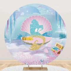 Aperturee - Shell Mermaid Undersea Treasure Chest Round Backdrop