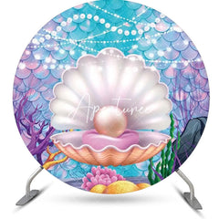 Aperturee - Shell Pearl Coral Mermaid Scale Round Party Backdrop