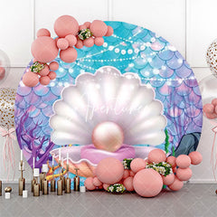 Aperturee - Shell Pearl Coral Mermaid Scale Round Party Backdrop