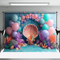 Aperturee - Shell Seahorse Coral Mermaid Cake Smash Backdrop