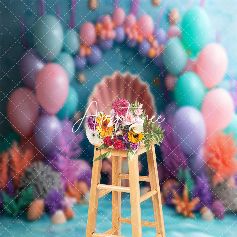 Aperturee - Shell Seahorse Coral Mermaid Cake Smash Backdrop