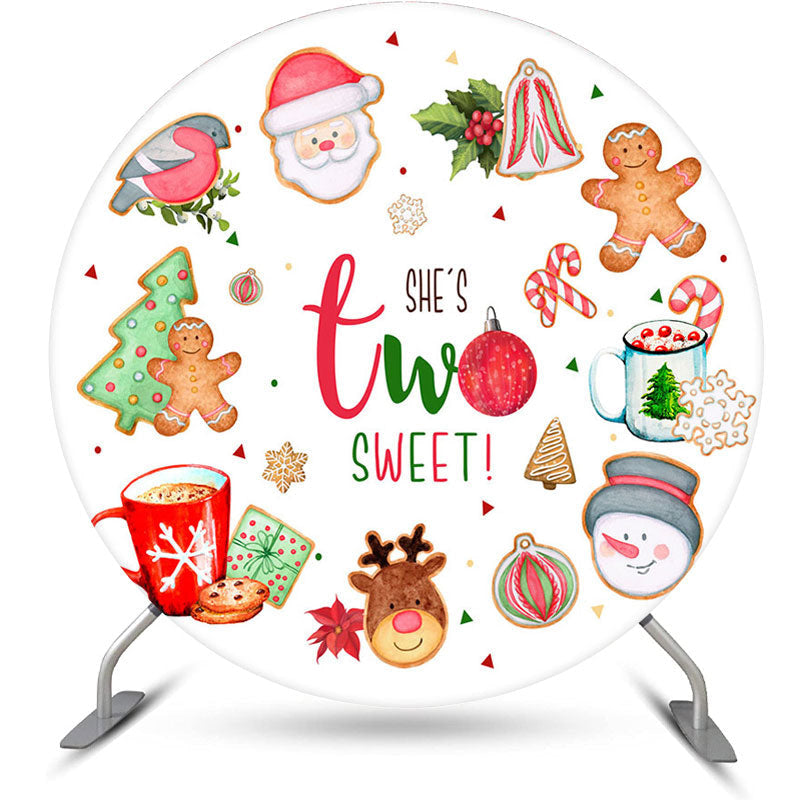 Aperturee - Shes Two Sweet Round Christmas 2nd Birthday Backdrop