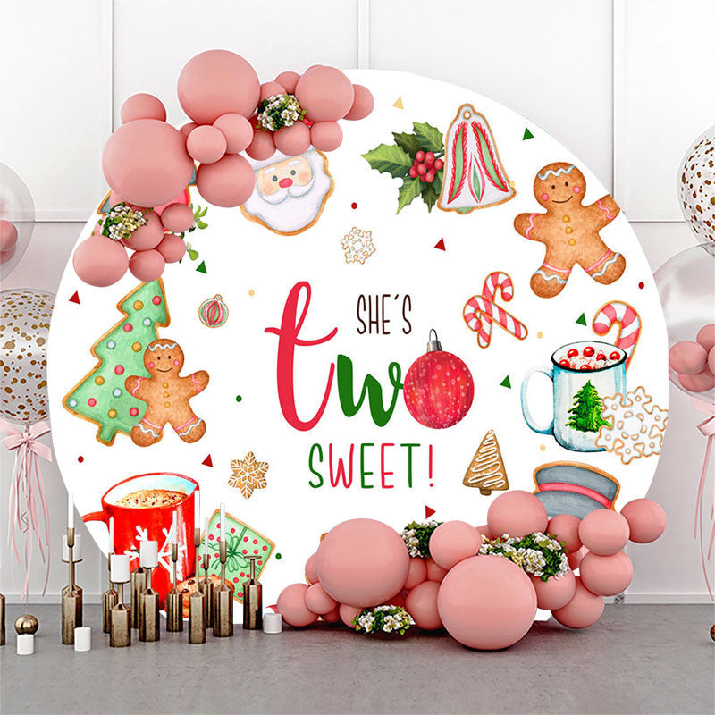 Aperturee - Shes Two Sweet Round Christmas 2nd Birthday Backdrop