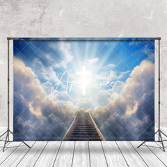 Aperturee - Shining Cross Clouds Step Memorial Photo Backdrop