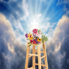 Aperturee - Shining Cross Clouds Step Memorial Photo Backdrop