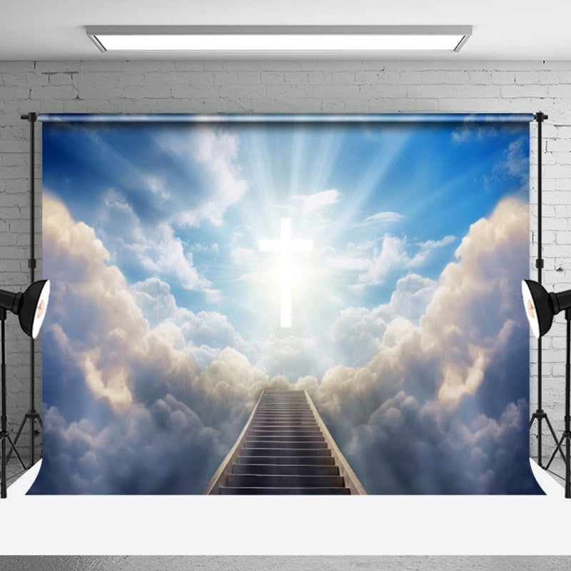 Aperturee - Shining Cross Clouds Step Memorial Photo Backdrop