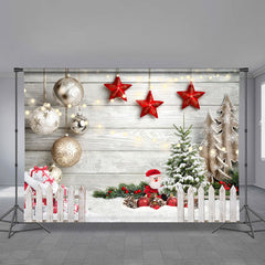 Aperturee - Shiny Ball Star On The Wall Merry Christmas Backdrop