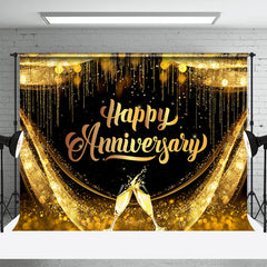 Aperturee - Shiny Grand Black And Gold Happy Anniversary Backdrop