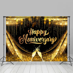 Aperturee - Shiny Grand Black And Gold Happy Anniversary Backdrop