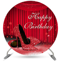 Aperturee Shiny Hot Red High Heels Happy Birthday Circle Backdrop