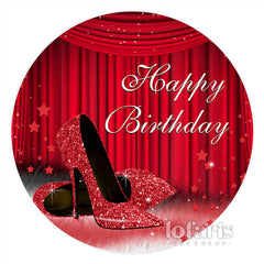 Aperturee Shiny Hot Red High Heels Happy Birthday Circle Backdrop