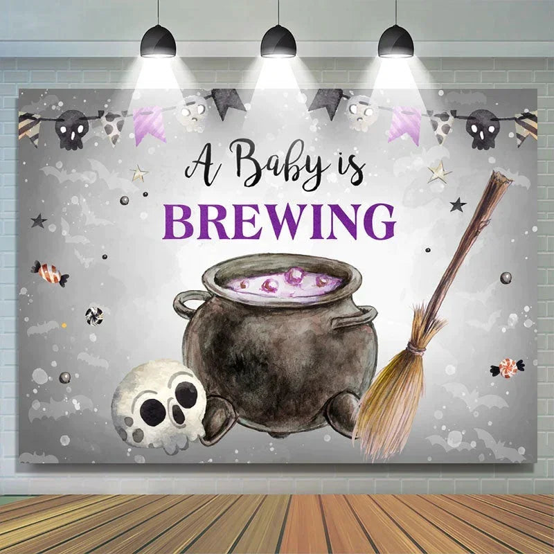 Aperturee - A Baby Is Brewing Halloween Shower Backdrop