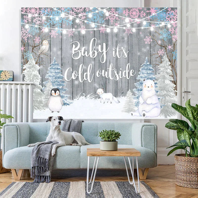 Aperturee - Baby Its Cold Outside Winter Gender Reveal Backdrop