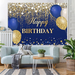 Aperturee - Blue and Gold Balloons Glitter Birthday Backdrop