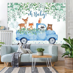 Aperturee - Oh Baby Blue Car Animals Boy Gender Reveal Backdrop