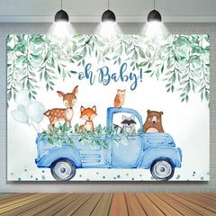 Aperturee - Oh Baby Blue Car Animals Boy Gender Reveal Backdrop