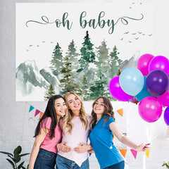 Aperturee - Oh Baby Mountain Pine Tree Gender Reveal Backdrop