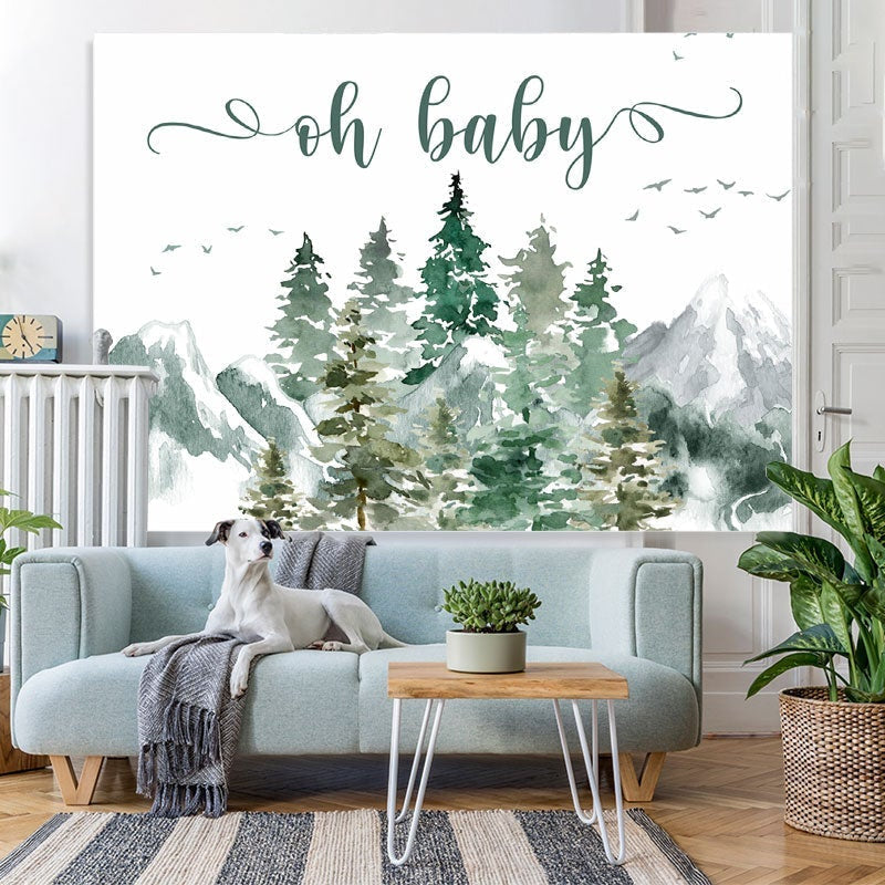 Aperturee - Oh Baby Mountain Pine Tree Gender Reveal Backdrop