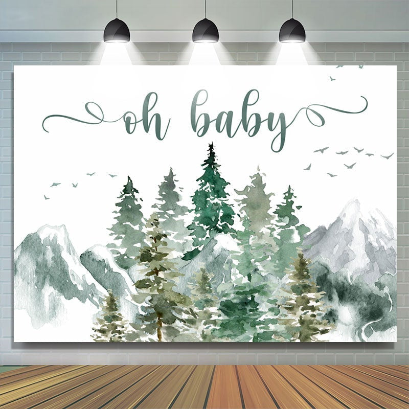 Aperturee - Oh Baby Mountain Pine Tree Gender Reveal Backdrop