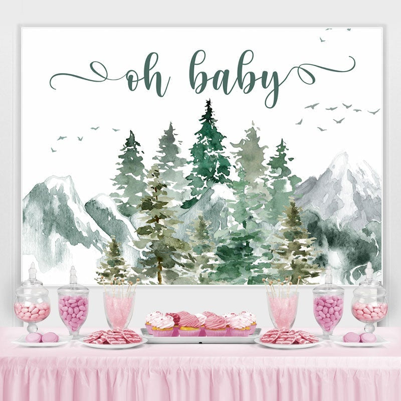 Aperturee - Oh Baby Mountain Pine Tree Gender Reveal Backdrop