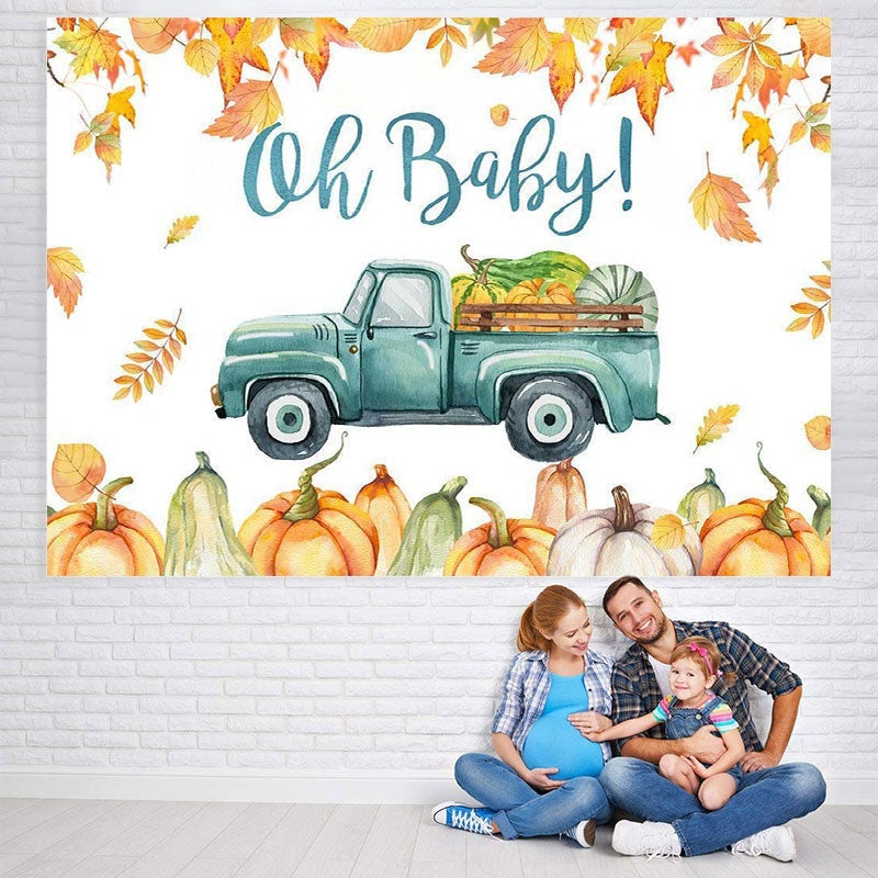 Aperturee - Oh Baby Pumpkin Truck Autumn Gender Reveal Backdrop