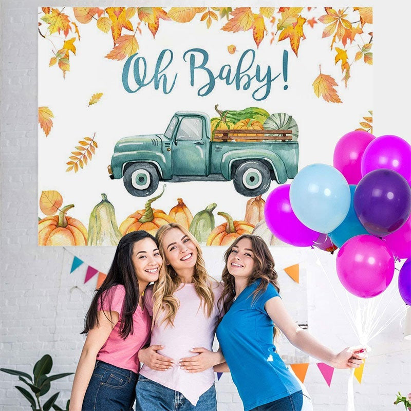 Aperturee - Oh Baby Pumpkin Truck Autumn Gender Reveal Backdrop