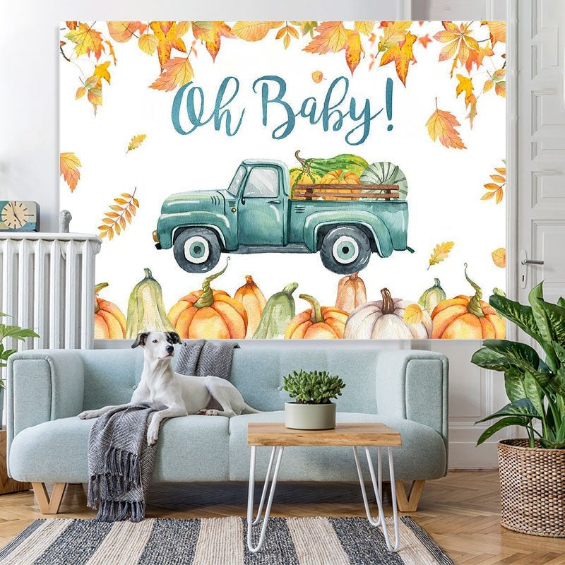 Aperturee - Oh Baby Pumpkin Truck Autumn Gender Reveal Backdrop