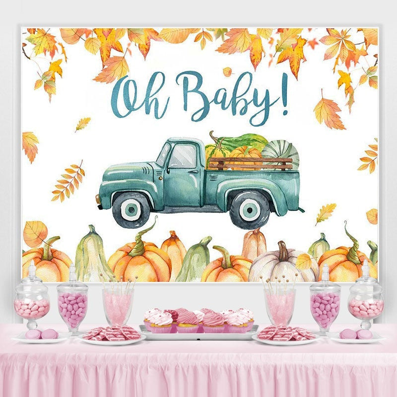 Aperturee - Oh Baby Pumpkin Truck Autumn Gender Reveal Backdrop