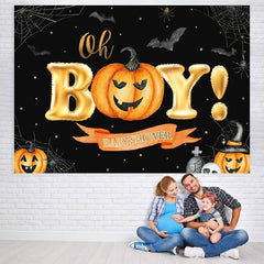 Aperturee Oh Boy! Pumpkin Halloween Themed Baby Shower Backdrop