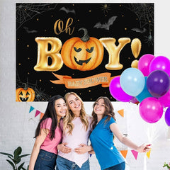 Aperturee Oh Boy! Pumpkin Halloween Themed Baby Shower Backdrop