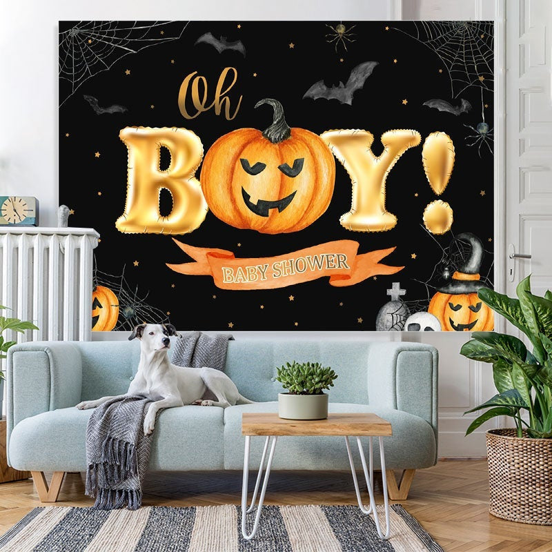 Aperturee Oh Boy! Pumpkin Halloween Themed Baby Shower Backdrop