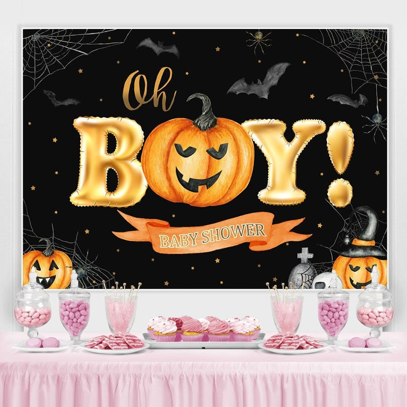 Aperturee Oh Boy! Pumpkin Halloween Themed Baby Shower Backdrop