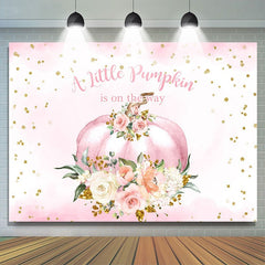 Aperturee - Pink flowers pumpkin baby shower Backdrop for girl