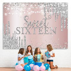 Aperturee - Sweet Sixteen Rose Gold Silver 16th Birthday Backdrop