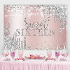 Aperturee - Sweet Sixteen Rose Gold Silver 16th Birthday Backdrop