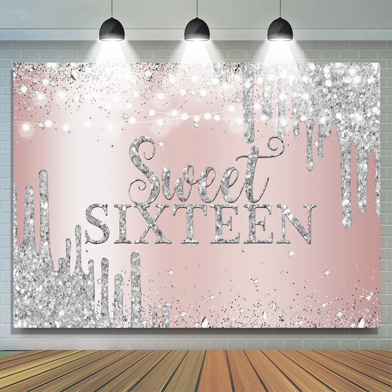 Aperturee - Sweet Sixteen Rose Gold Silver 16th Birthday Backdrop