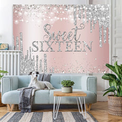 Aperturee - Sweet Sixteen Rose Gold Silver 16th Birthday Backdrop