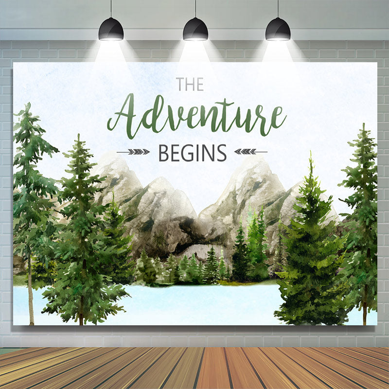 Aperturee - The Adventure Begins Mountain Baby Shower Backdrop