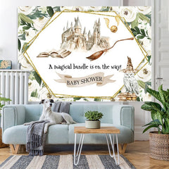 Aperturee - White Floral Hogwarts Castle Baby Shower Backdrop