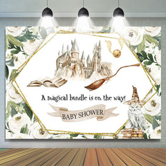 Aperturee - White Floral Hogwarts Castle Baby Shower Backdrop