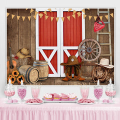 Aperturee - Wooden Red gate cowboy theme sunflower backdrop for boy