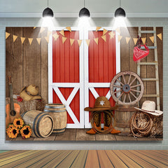 Aperturee - Wooden Red gate cowboy theme sunflower backdrop for boy