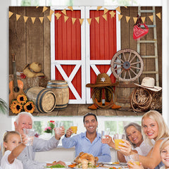 Aperturee - Wooden Red gate cowboy theme sunflower backdrop for boy