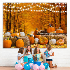 Aperturee - Yellow and White Pumpkin Fallen Leaves Autumn Backdrop