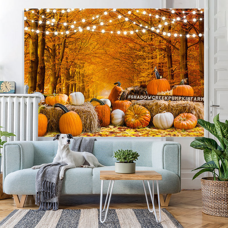 Aperturee - Yellow and White Pumpkin Fallen Leaves Autumn Backdrop