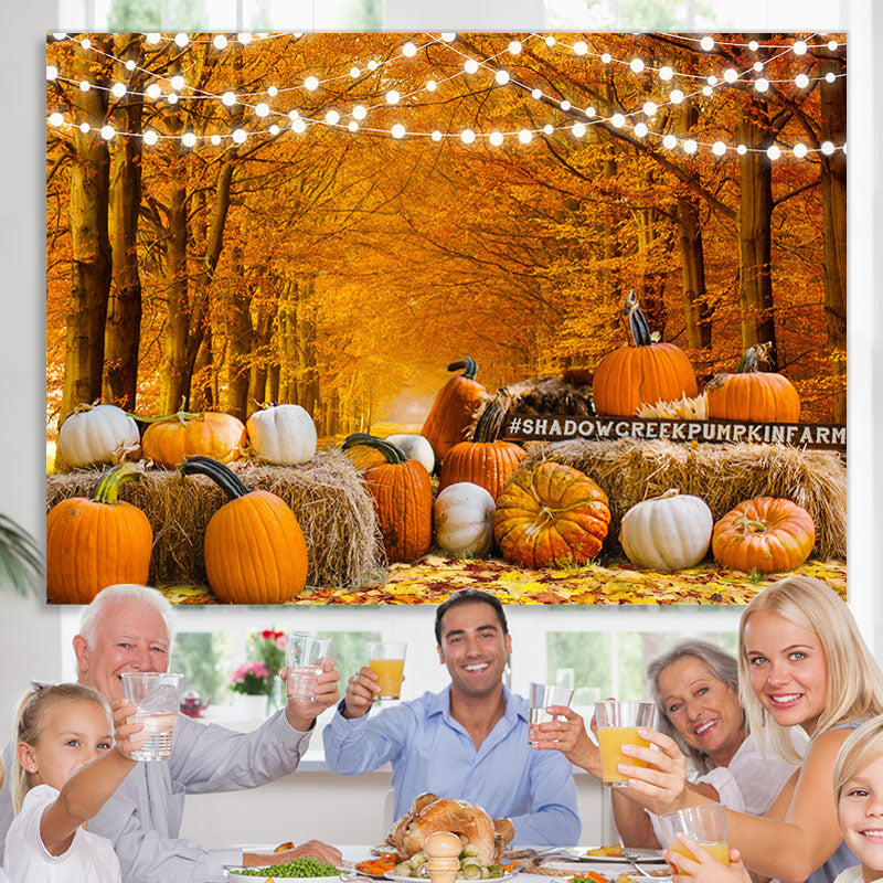 Aperturee - Yellow and White Pumpkin Fallen Leaves Autumn Backdrop