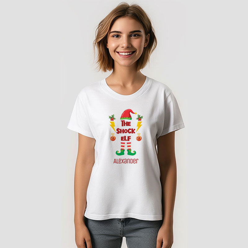 Aperturee - Shock Elf Family Christmas Custom Name T-Shirt